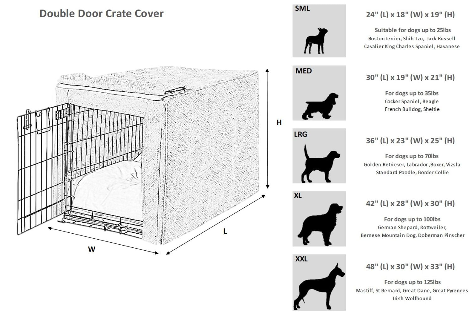 Bowsers Double Door Crate Cover Size Chart