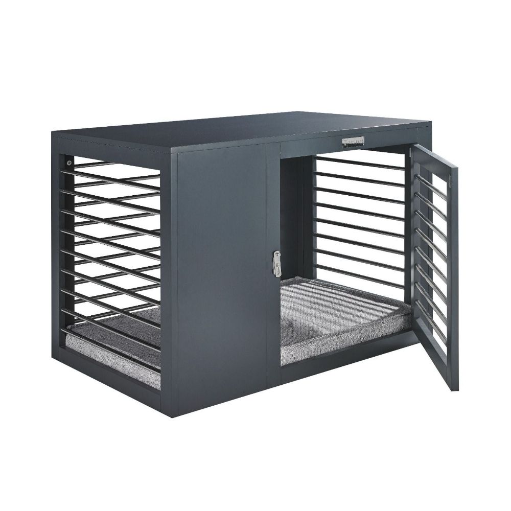 Bowsers Moderno Double Door Wood Dog Crate Grey Cabinetry Finish