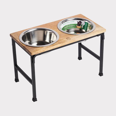 GF PET Wood & Metal Pet Feeder Tall Dishwasher Safe Stainless Steel Inner Bowls