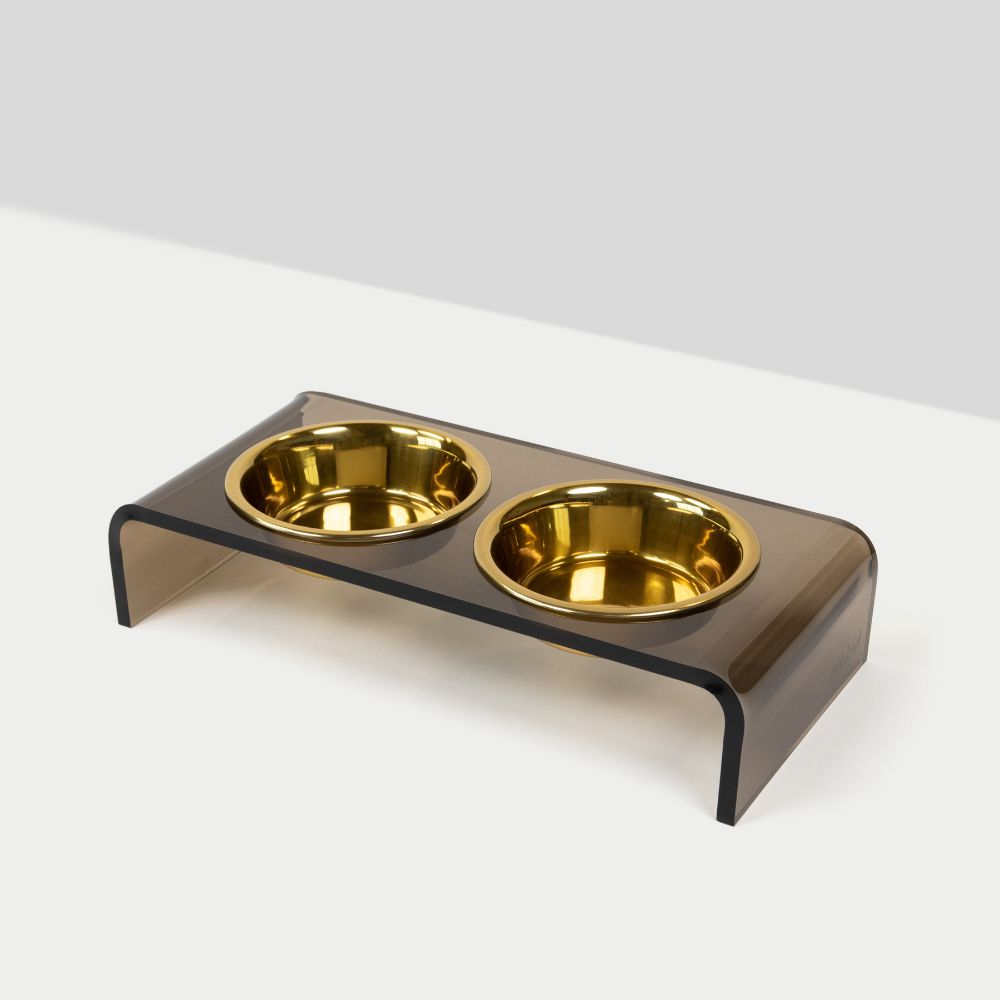 Hiddin Bronze Double Bowl Pet Feeder Elevated Stand For Dog Bowls