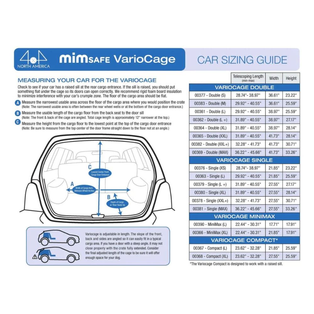 MIM Safe Variocage Compact Travel Dog Crate Car Sizing Guide