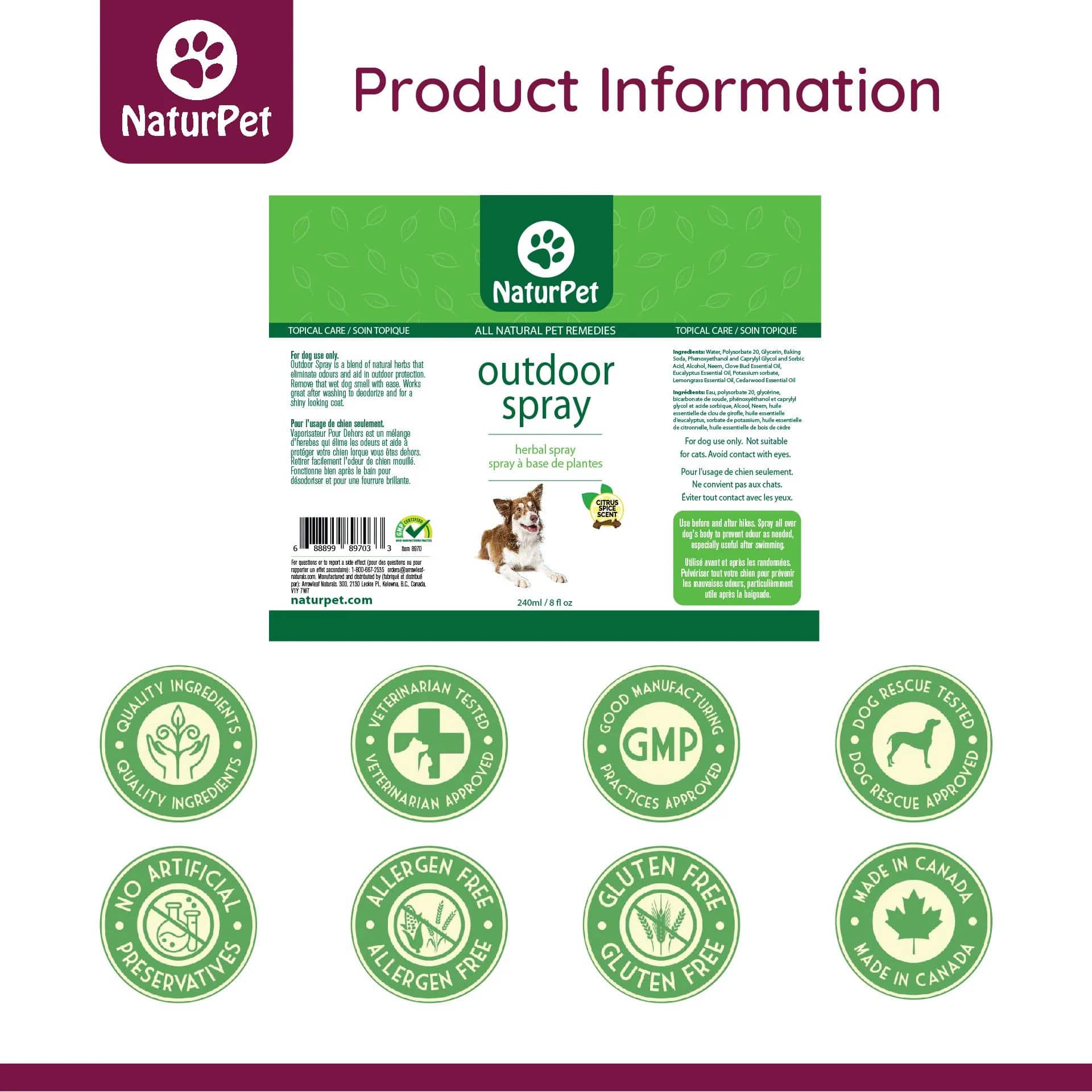 NaturPet Outdoor Spray - A Must-Have For Hikes & Wet Dogs! Product Information