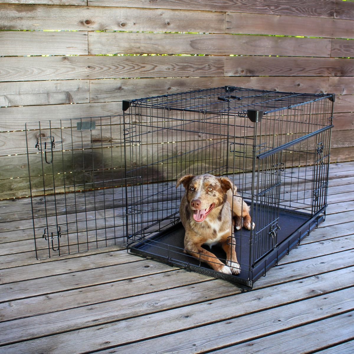 Lucky Dog® Dwell Series™  Rust Resistant Dog Crate with Sliding Side Door Secure Door Latch