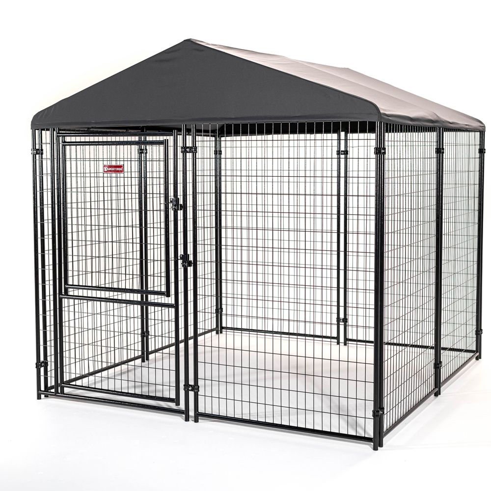 Lucky Dog® Stay Series™ Heavy Duty Wear Resistant Dog Kennel Grey Executive Front