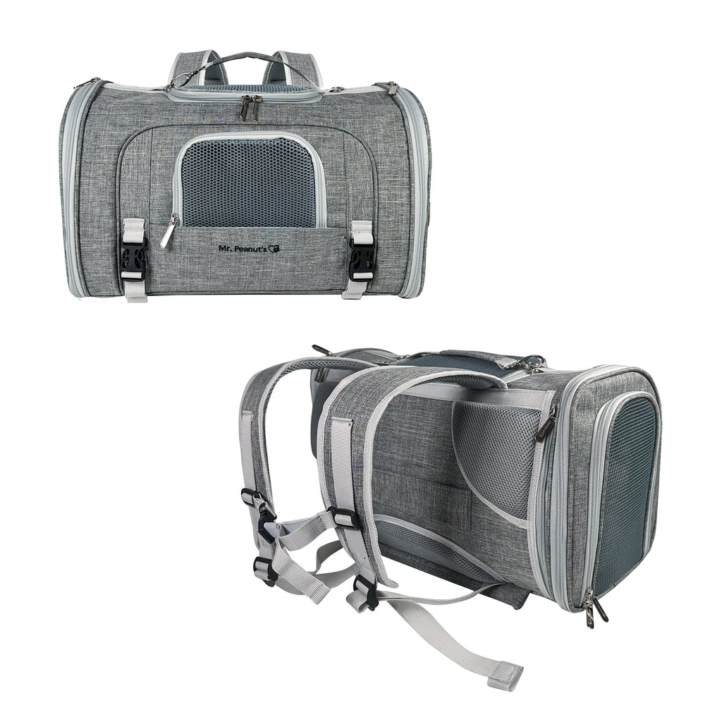 thumbnail interactive-video image 1 of Mr. Peanut's Monterey Series Convertible Backpack Pet Carrier - Airline Approved For Small Dogs & Cats 1 of 3