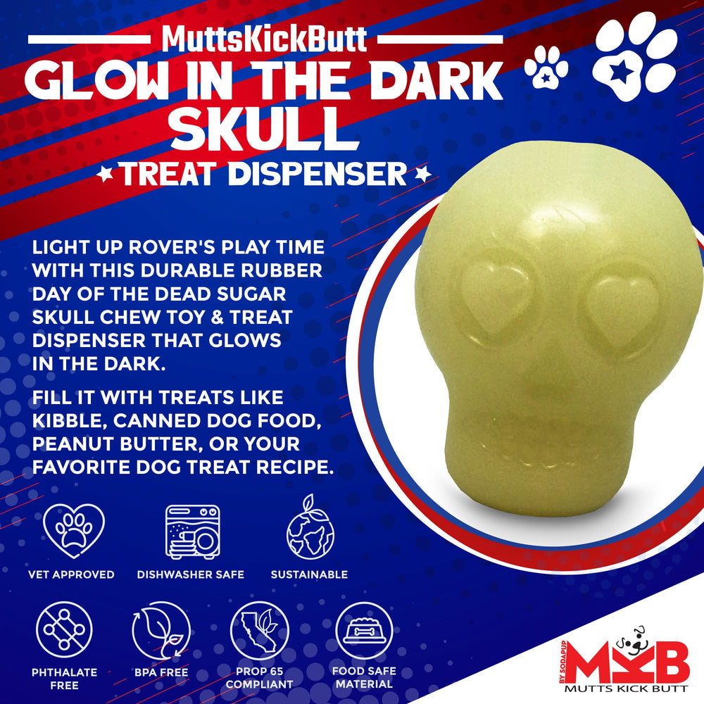 Glow in the Dark Sugar Skull Chew Toy & Treat Dispenser