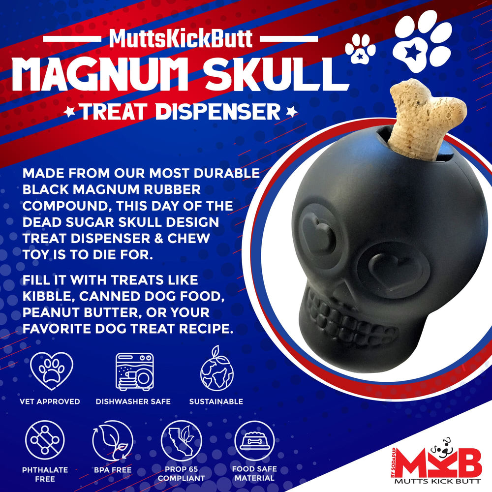 Magnum Sugar Skull Ultra-Durable Chew Toy & Treat Dispenser - Black