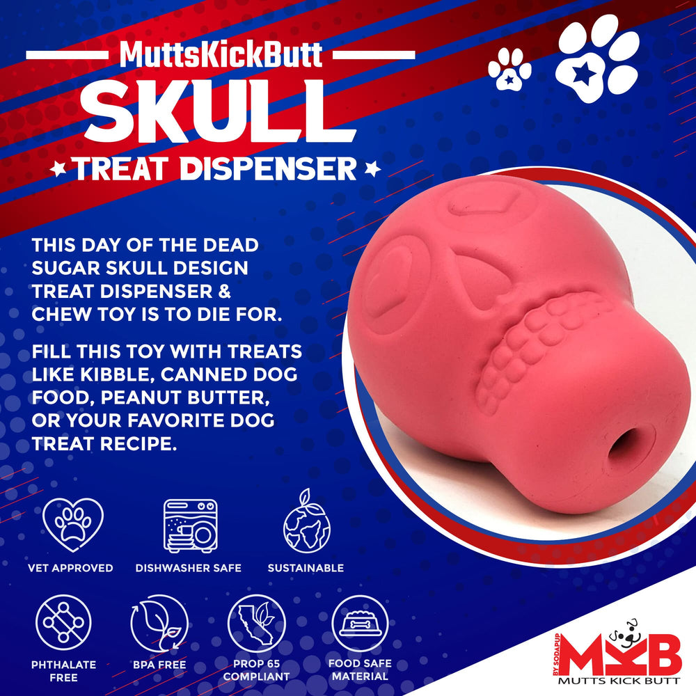 Sugar Skull Durable Rubber Chew Toy & Treat Dispenser