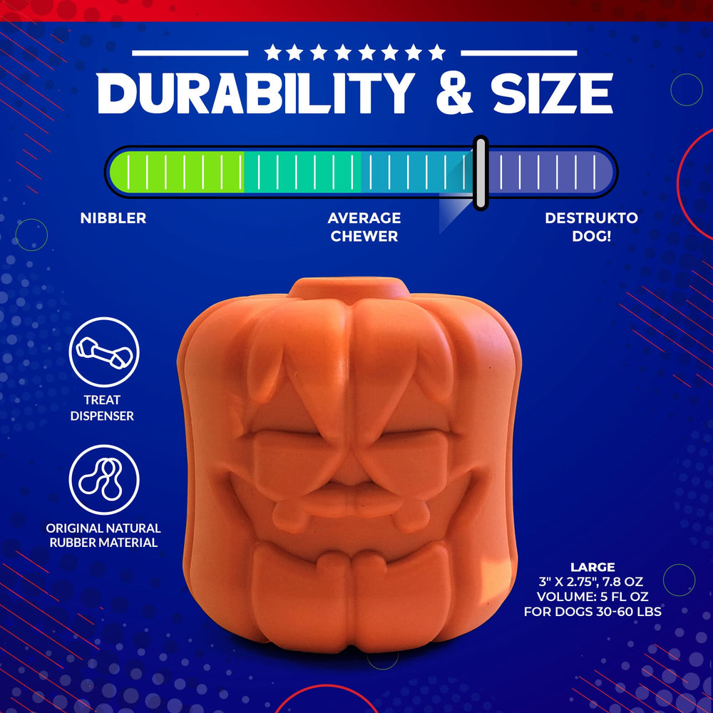 Jack O' Lantern Durable Rubber Chew Toy & Treat Dispenser