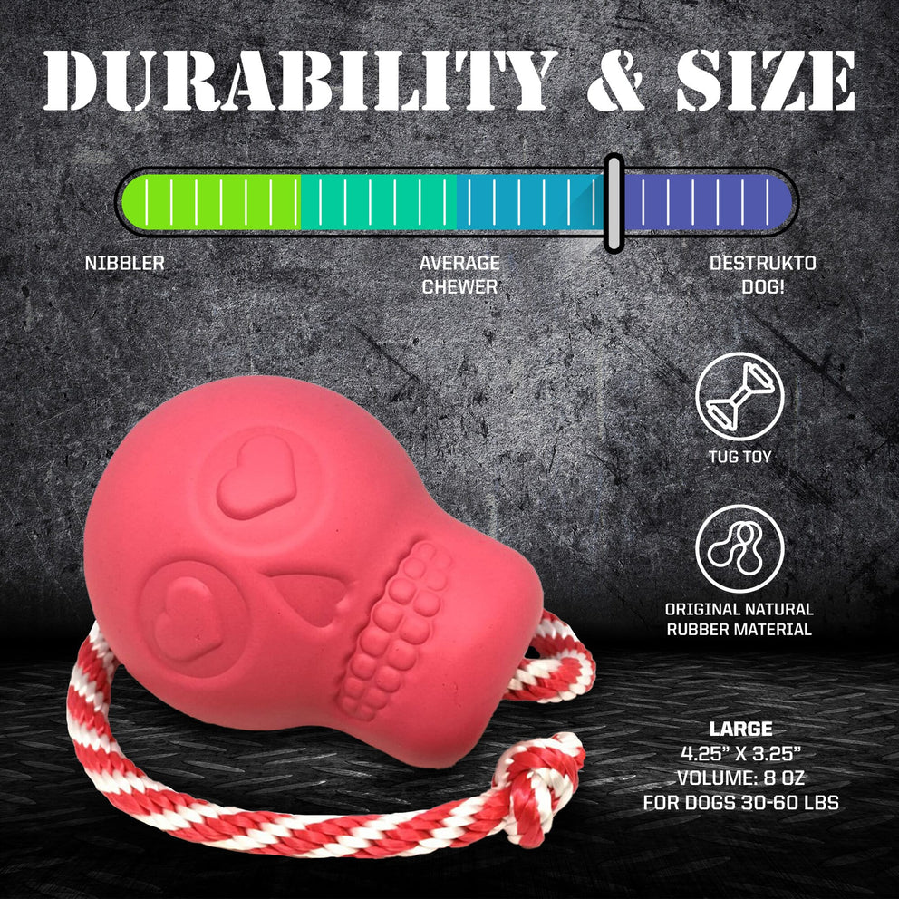 USA-K9 Skull Durable Rubber Chew Toy, Treat Dispenser, Reward Toy, Tug Toy, and Retrieving Toy - Pink