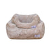 A Hello Doggie Cuddle Dog Bed in latte color, showcasing its plush, soft texture