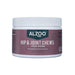 ALZOO Plant-Based Hip & Joint Soft Chews in a round container with a maroon label and white lid