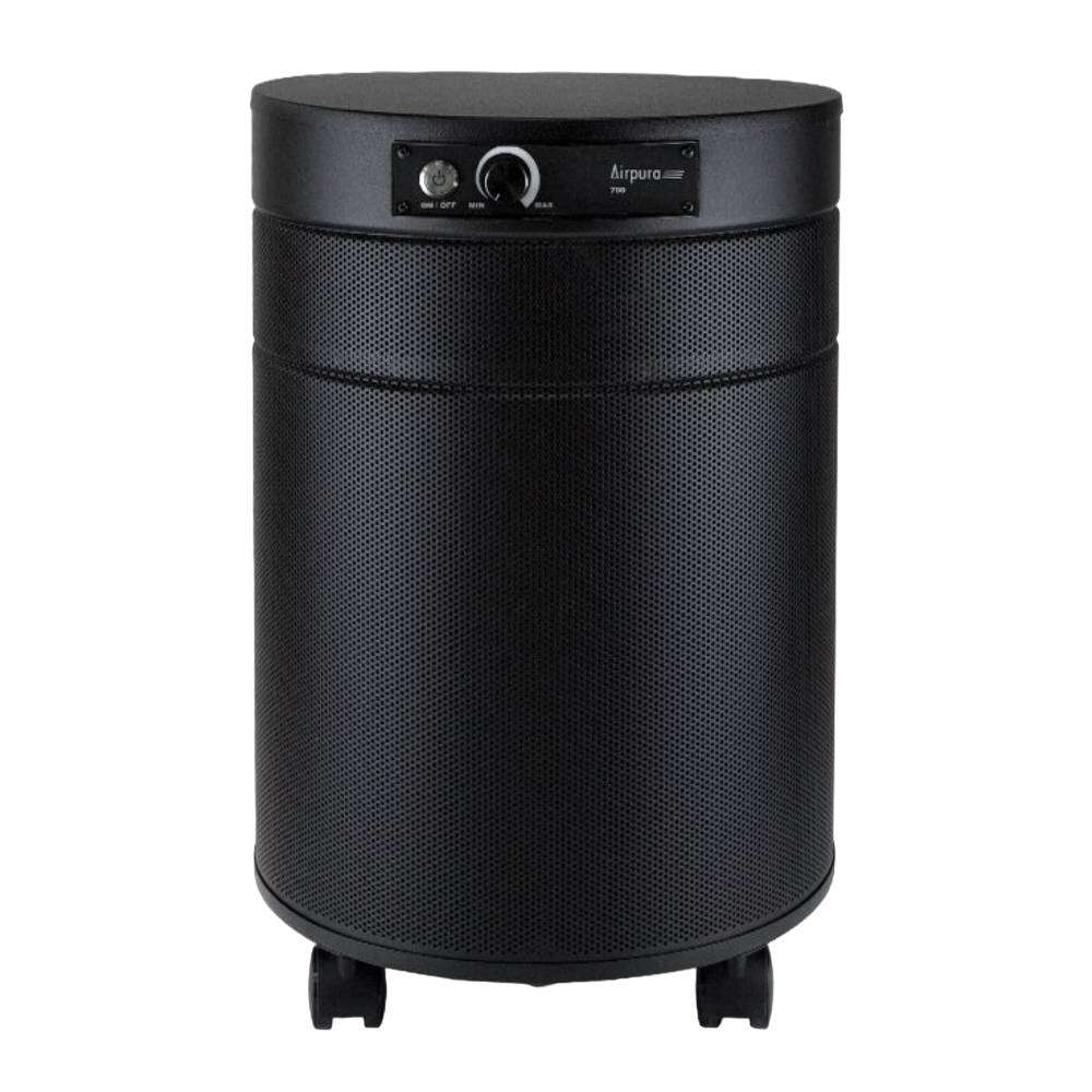 A black Airpura C700 DLX - Chemicals and Gas Abatement Plus Air Purifier, showcasing its sleek and modern design