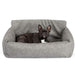 A black French Bulldog is comfortably resting in the Paw PupProtector™ Faux Leather Memory Foam Dog Car Bed - Slate Gray Double Seat