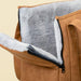 A close-up of the interior lining and zippered side panel of the Paw PupTote™ 3-in-1 Faux Leather Dog Carrier Bag - Camel