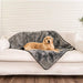 A golden retriever is resting on a couch covered with the Paw PupProtector™ Short Fur Waterproof Throw Blanket - Charcoal Grey
