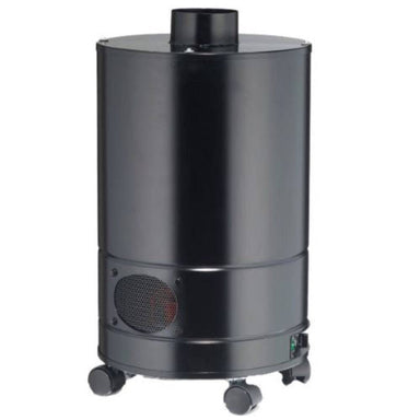 Airpura F700 DLX-W Air Purifier - Whole House is shown as a sleek black cylindrical unit with caster wheels for mobility