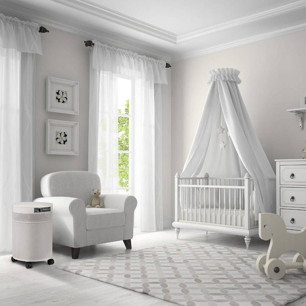 Airpura G700 - Odor-Free Carbon for Chemically Sensitive (MCS) Air Purifier is shown in a serene nursery setting