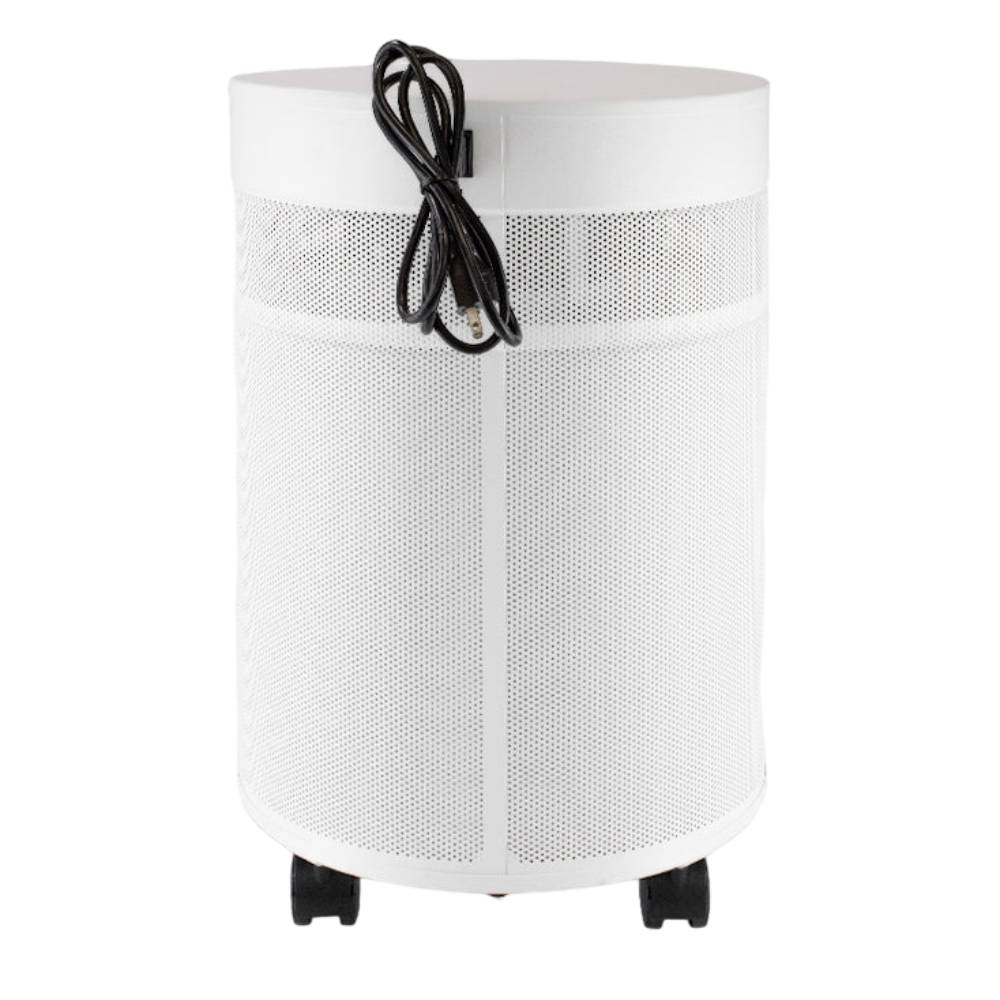 Airpura P600 - Germs, Mold, and Chemicals Reduction Air Purifier in a clean white finish showing the back side with a coiled power cord