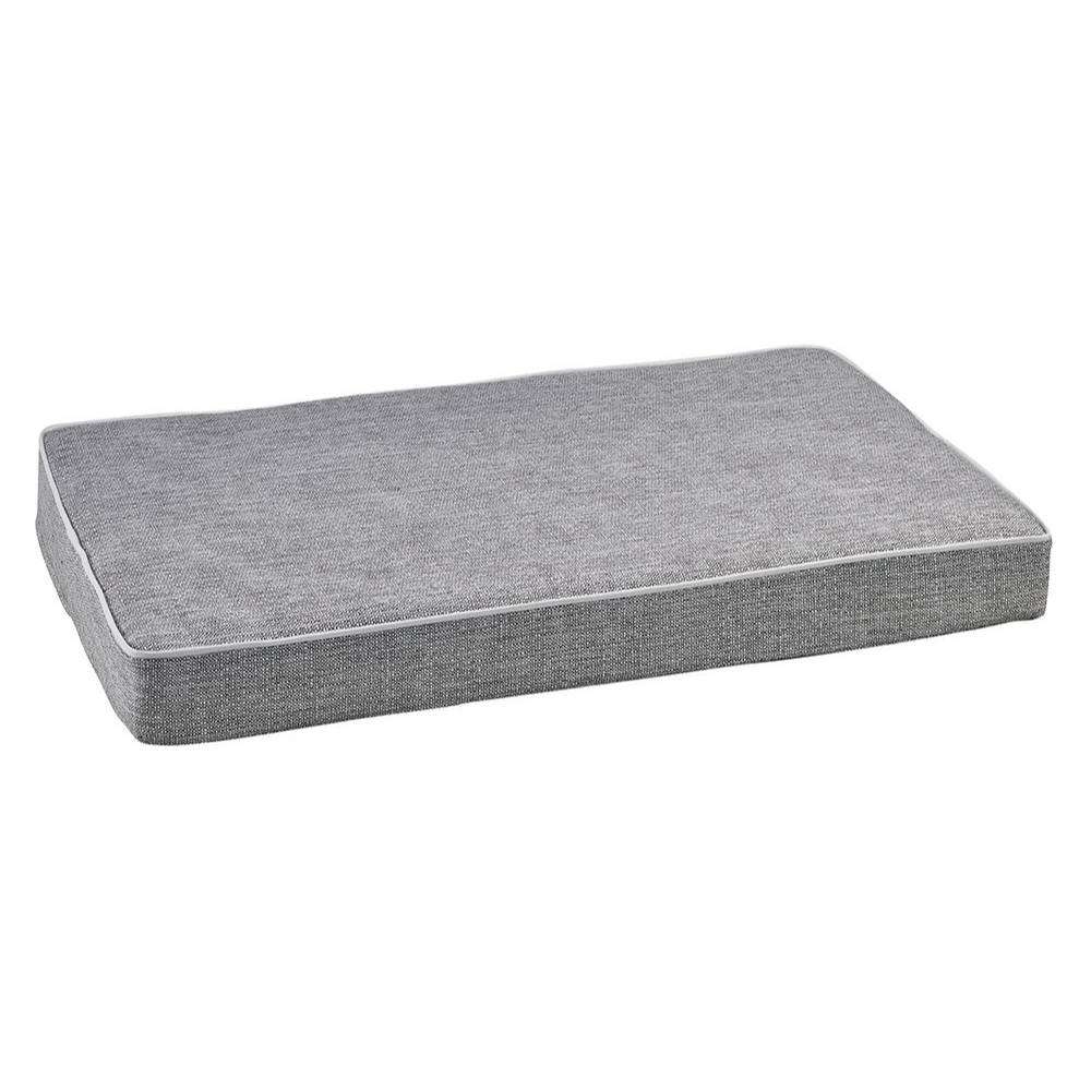 Allumina Bowsers Isotonic Memory Foam Mattress in gray fabric with thick orthopedic cushioning and white piped edges for stylish pet comfor