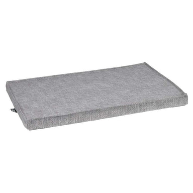Allumina Bowsers Moderno & Fresco Dog Crate Mat in light gray features a slim, soft cushion for comfortable crate resting