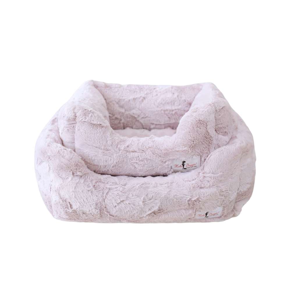 A luxurious double-layer dog bed in a blush pink color from the Hello Doggie Luxe Dog Bed collection