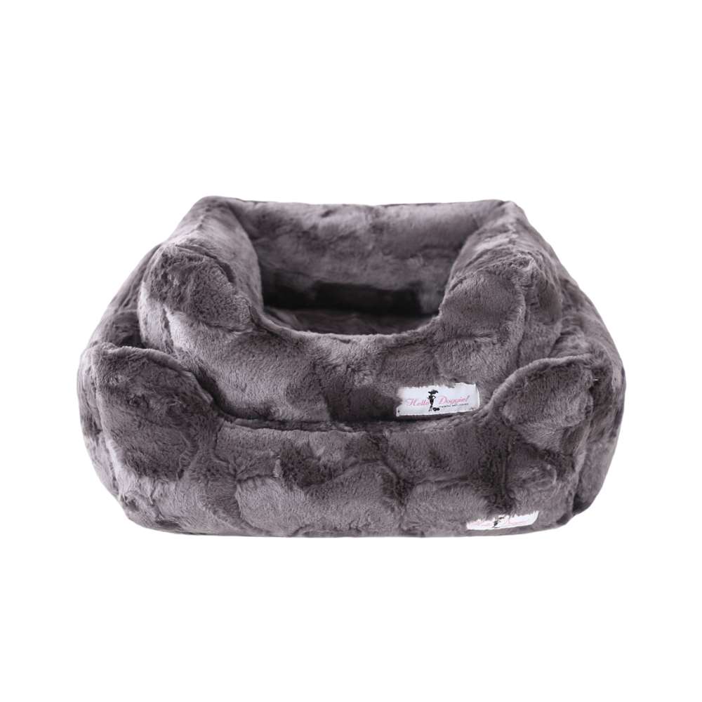 A luxurious double-layer dog bed in a rich pewter gray color from the Hello Doggie Luxe Dog Bed collection
