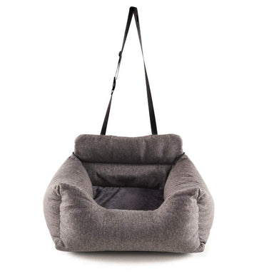 An empty Paw PupProtector™ Memory Foam Dog Car Bed is displayed with its adjustable strap