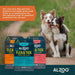 An image showcases three varieties of the ALZOO Plant-Based Flea & Tick Collar for Medium Dog alongside two happy dogs