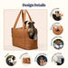 An infographic highlighting the features of the Paw PupTote™ 3-in-1 Faux Leather Dog Carrier Bag - Camel