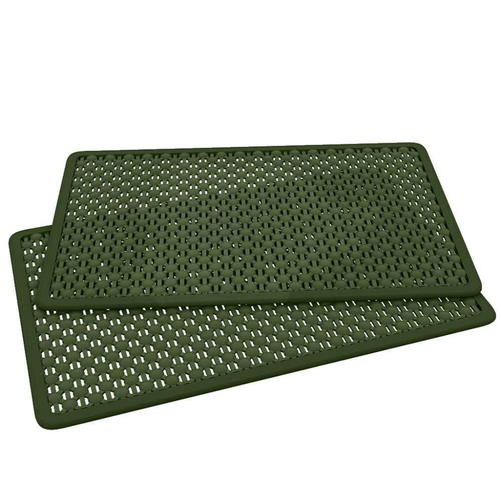 An olive green WetMutt Wet Mat 34 x 22 with a textured, perforated surface