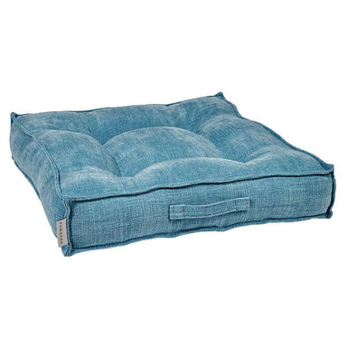 Aquarius Bowsers Piazza Dog Bed in soft blue fabric offers a thick tufted center with supportive cushioned sides for lounging pets