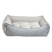 Arctica Bowsers One Of A Kind Scoop Dog Bed has a light gray woven exterior with a thick cushion, offering a clean and comfortable resting spot