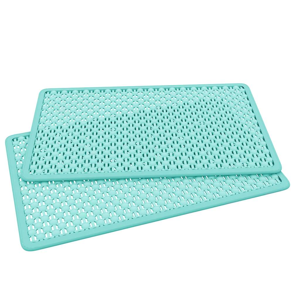 A sea glass-colored WetMutt Wet Mat 34 x 22 with a textured, perforated surface