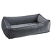 Ash Bowsers Urban Lounger Dog Bed in dark gray velvet fabric with soft padded walls