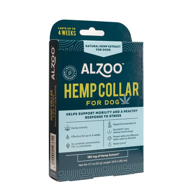 A side view of the ALZOO Plant-Based Hemp Premium Collar for Dogs packaging