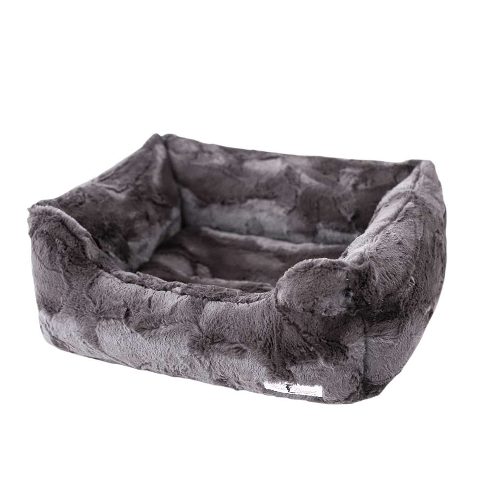 A single-layer dog bed in a pewter gray color from the Hello Doggie Luxe Dog Bed collection