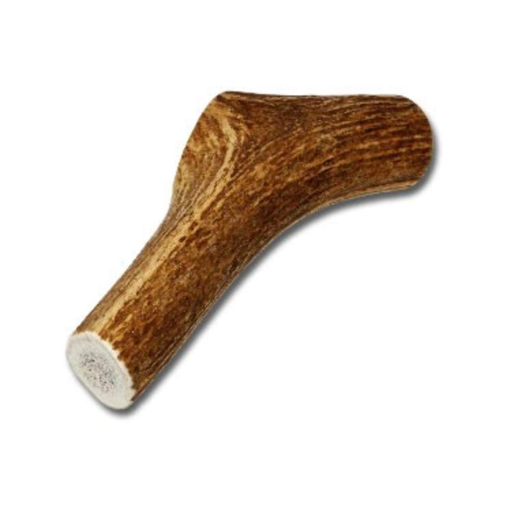 A single medium antler dog treat with a unique, thicker shape labeled Wash N Zip Pet Bed Elk Antler Dog Treats