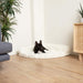 A small black dog with white markings is relaxing on the Polar White Paw PupRug™ Memory Foam Corner Dog Bed in a cozy room corner