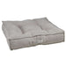 Aspen Bowsers Piazza Dog Bed in light beige knit fabric includes overstuffed bolsters and a deeply padded sleeping surface