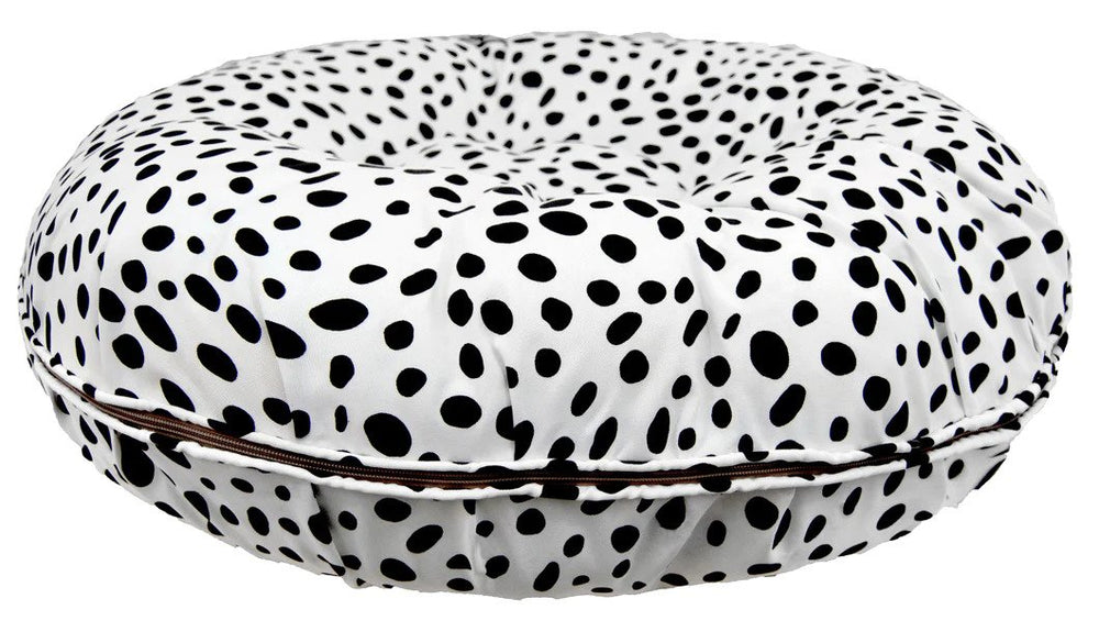 Bessie and Barnie Outdoor Bagel Dog Bed Black Polka Dots