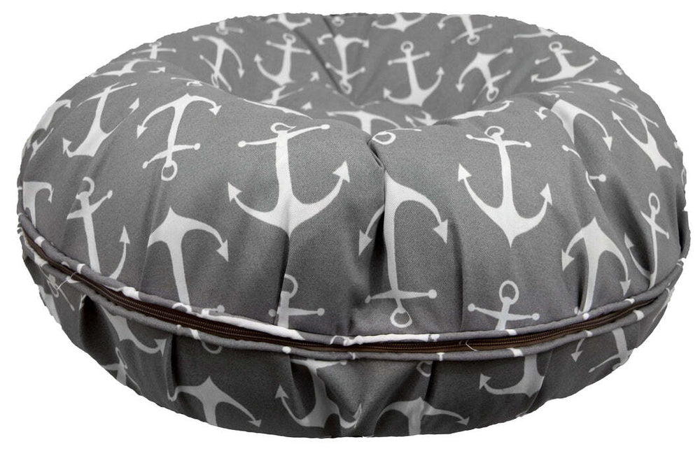 Bessie and Barnie Outdoor Bagel Dog Bed Grey Anchor