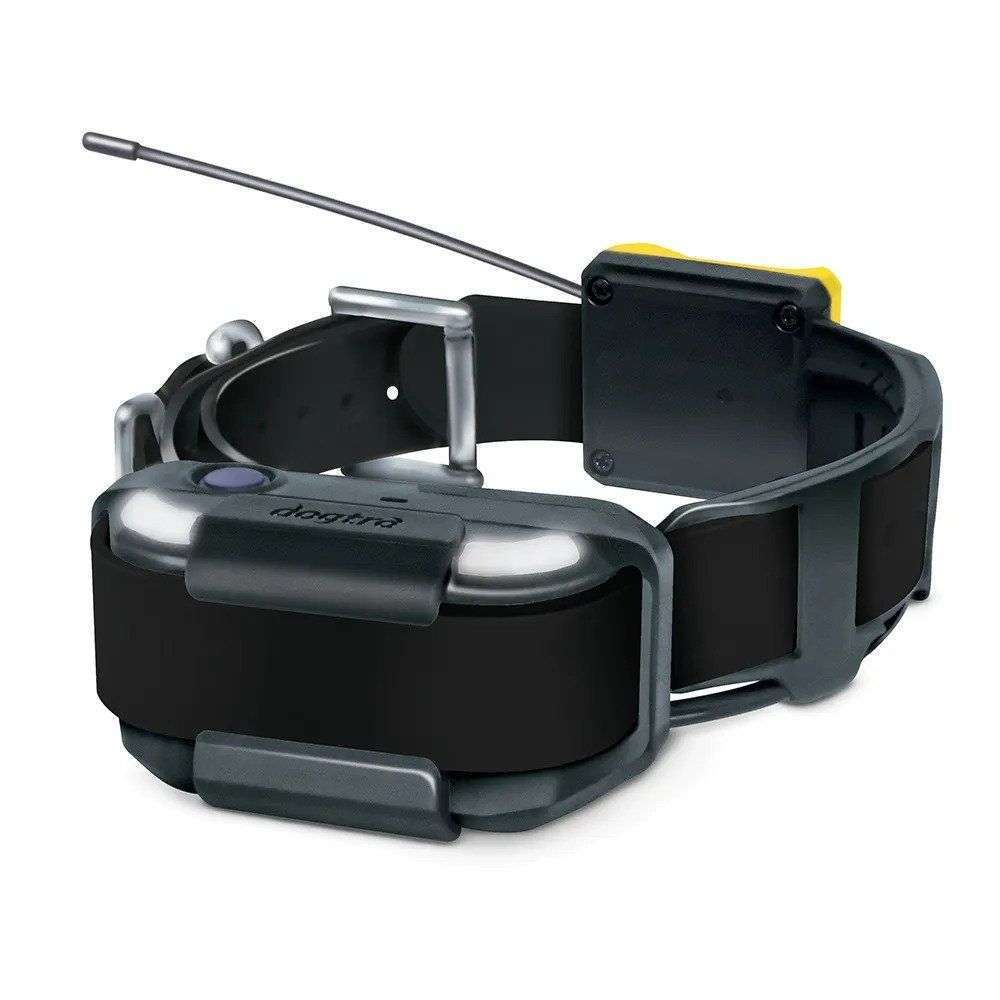 Black Dogtra Pathfinder2 Extra Receiver Collar displaying its antenna, contact points, and sturdy adjustable strap