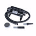 Black K-9 I Dog Dryer with a flexible hose and two nozzle attachments is displayed on a plain white background