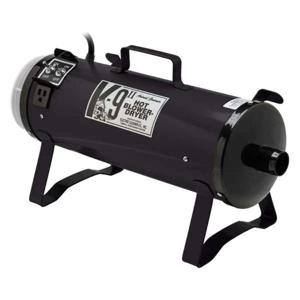 Black K-9 II Dog Dryer shows the rear air outlet and sturdy metal body designed for high-powered pet drying