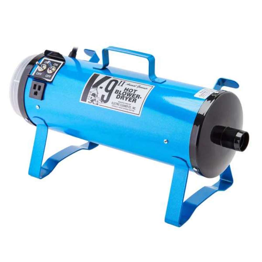 Blue K-9 II Dog Dryer highlights the rear air outlet and durable elevated frame for stable grooming use