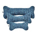 Blue Lagoon Bowsers Bumper Bone Pillow blue fuzzy bone-shaped dog toys stacked together in assorted sizes