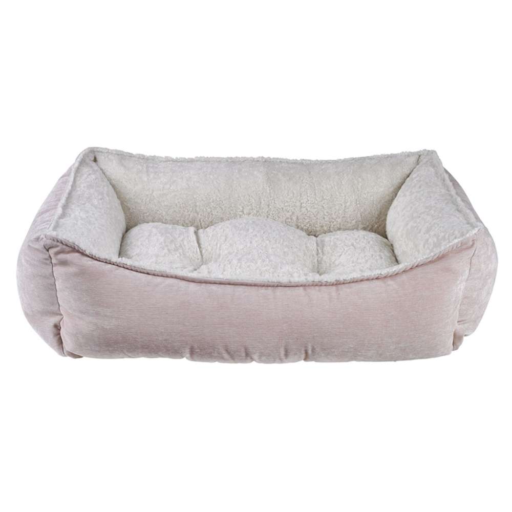 Blush Bowsers One Of A Kind Scoop Dog Bed is a soft pink bed with a velvety outer fabric and plush interior for gentle comfort