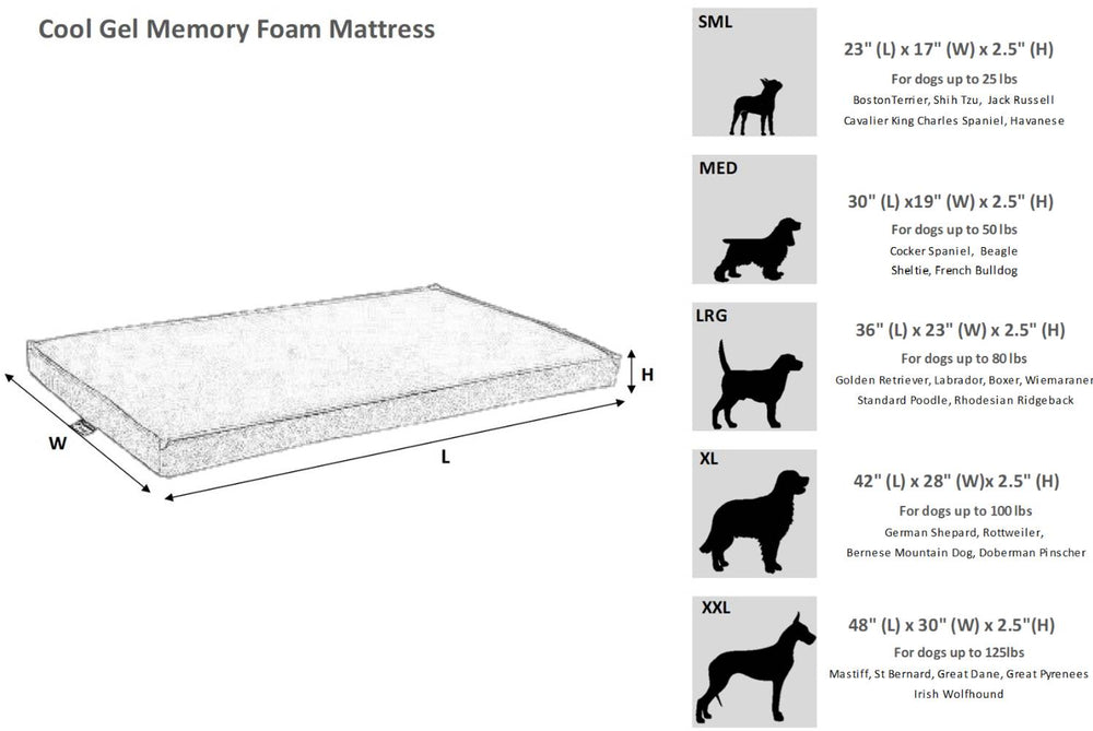 Bowsers Cool Gel Memory Foam Mattress Dog Accessories Size Guided