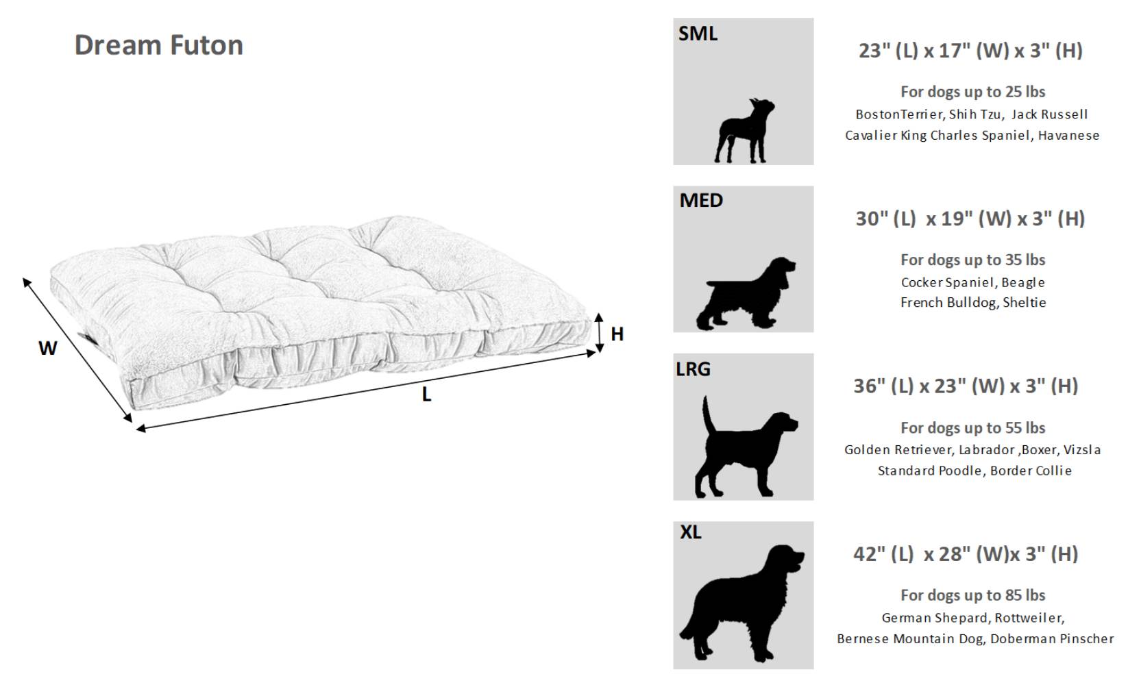 Bowsers Dream Futon Dog Bed Size Guide